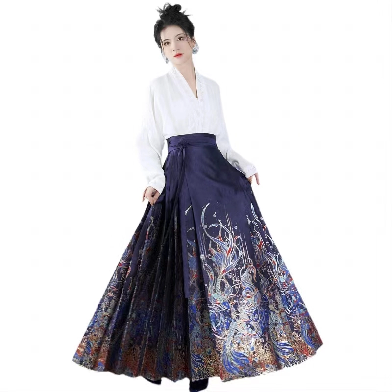 与鲛和颂织造司原创明制马面裙汉服配轻奢高级感暗纹提花短袖上衣