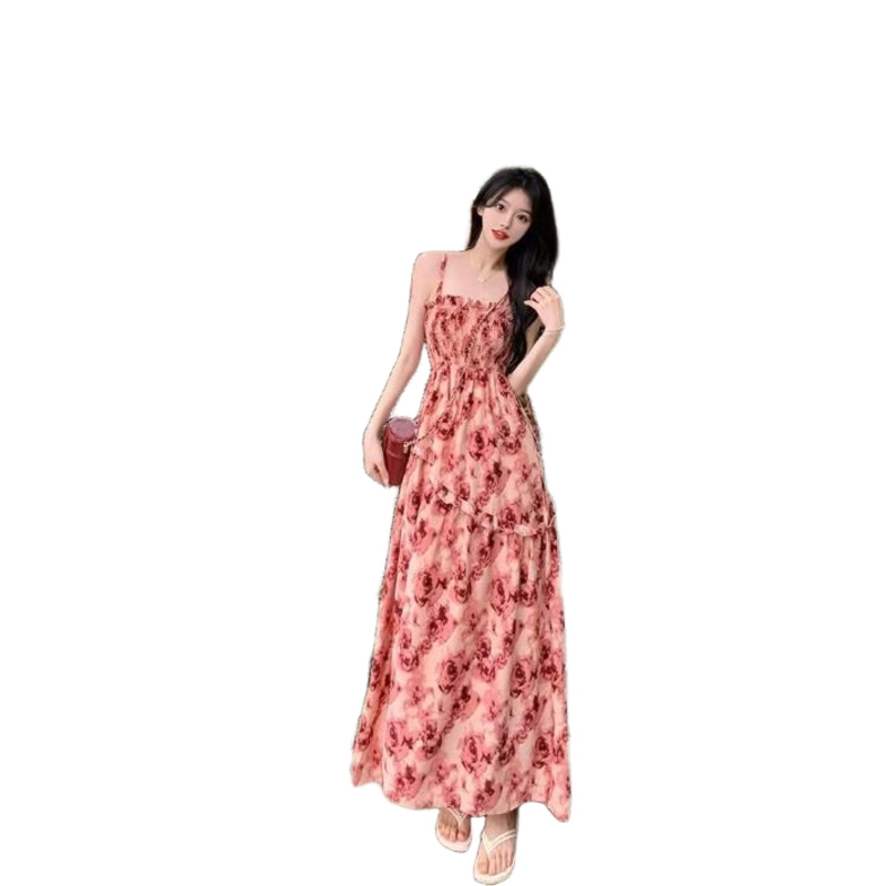 邓大喵 时尚惊艳度假风森系碎花简约吊带连衣裙 女款