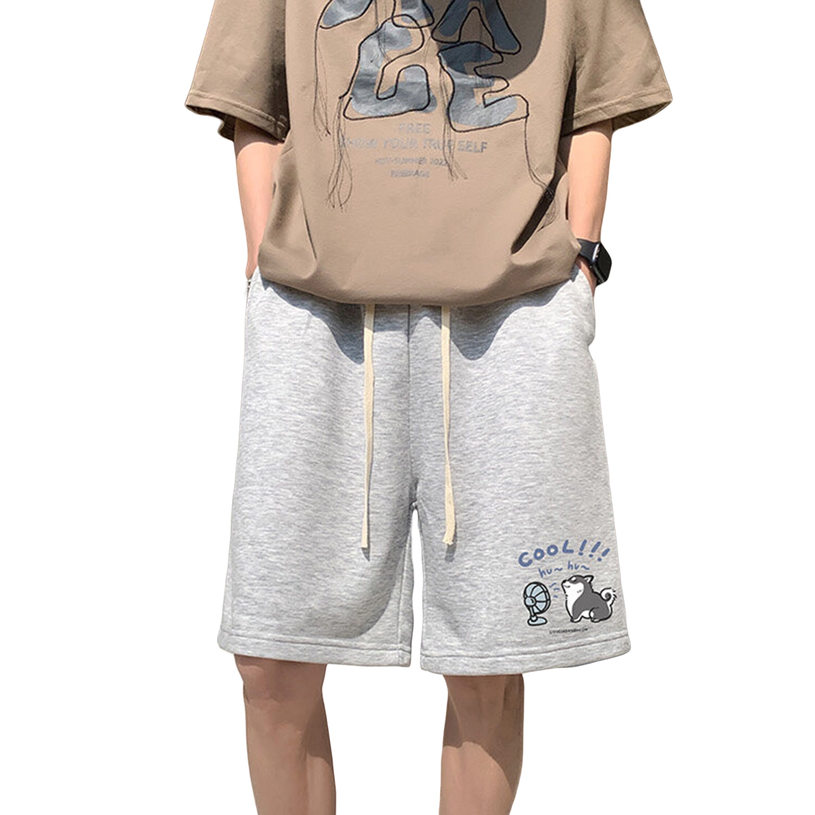 哲源 美式复古运动舒适百搭简约纯色五分休闲短裤 男女同款
