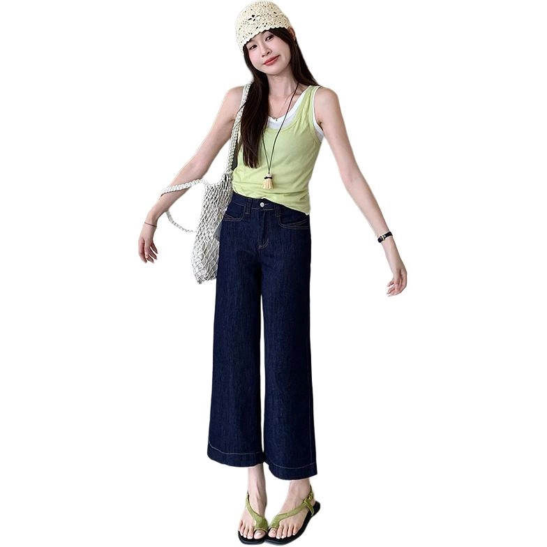 玫丝朵 时尚纯色简约舒适高腰阔腿牛仔裤 女款