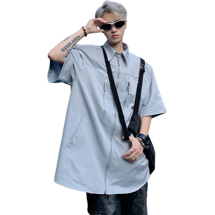 木木兔 百搭休闲透气时尚简约潮流短袖衬衫 男款