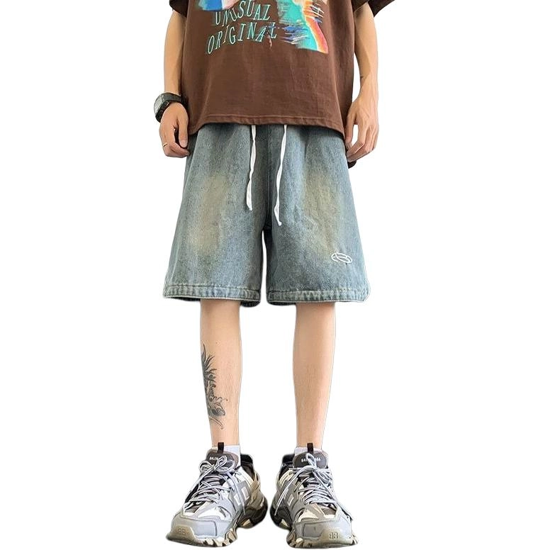 木木兔 港风水洗做旧潮牌牛仔短裤 男款