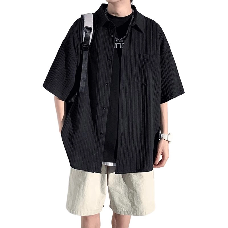 加荣 短袖透气休闲速干薄款潮牌痞帅七分巴洛克服外套衬衫 男女同款