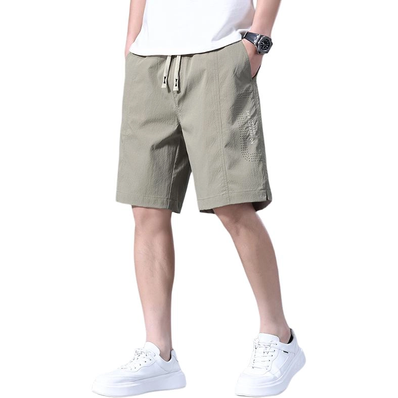 羽浅 夏季薄款冰丝运动中裤潮流刺绣百搭五分裤宽松休闲短裤 男款