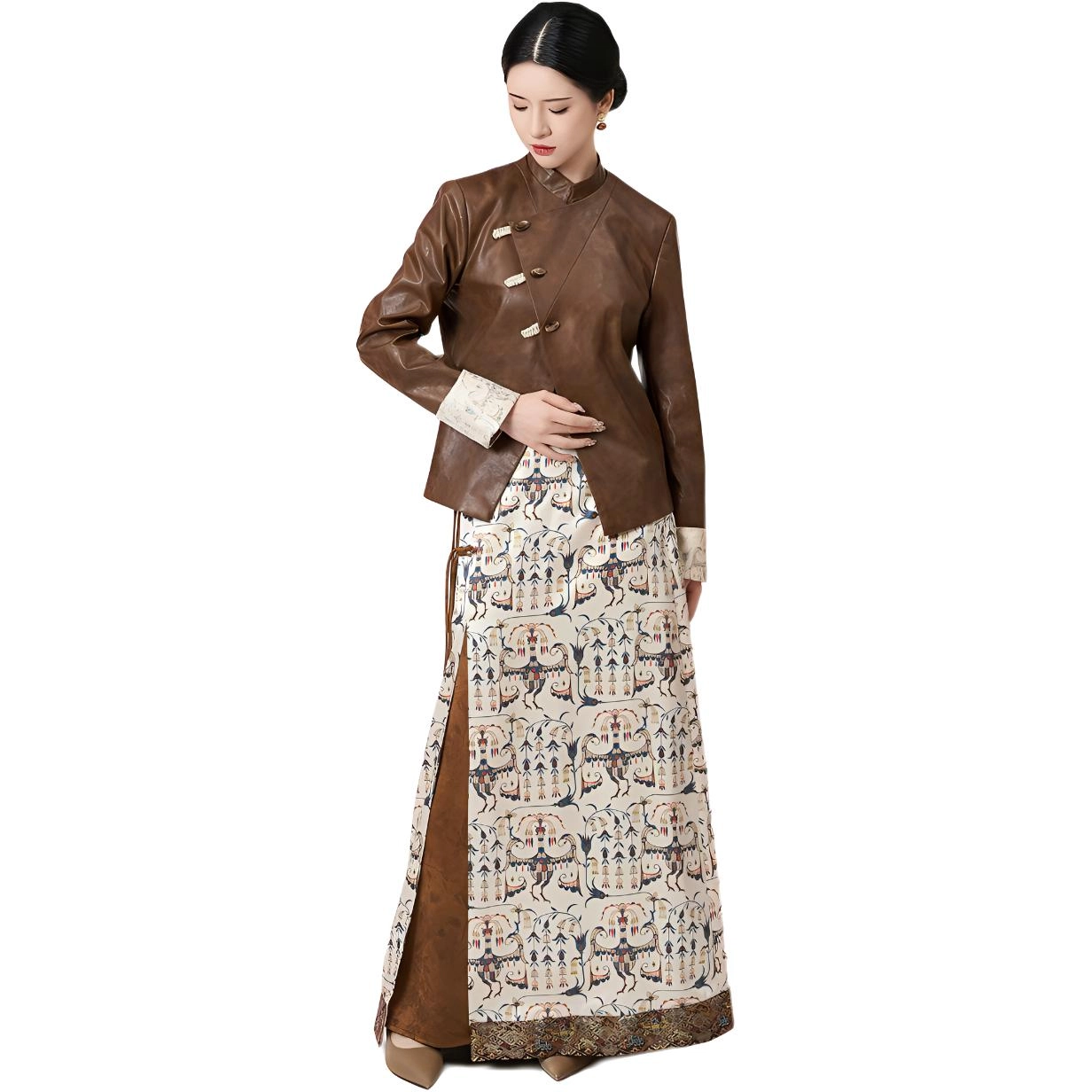 织造司 新中式正肩仿皮外套汉服 女款