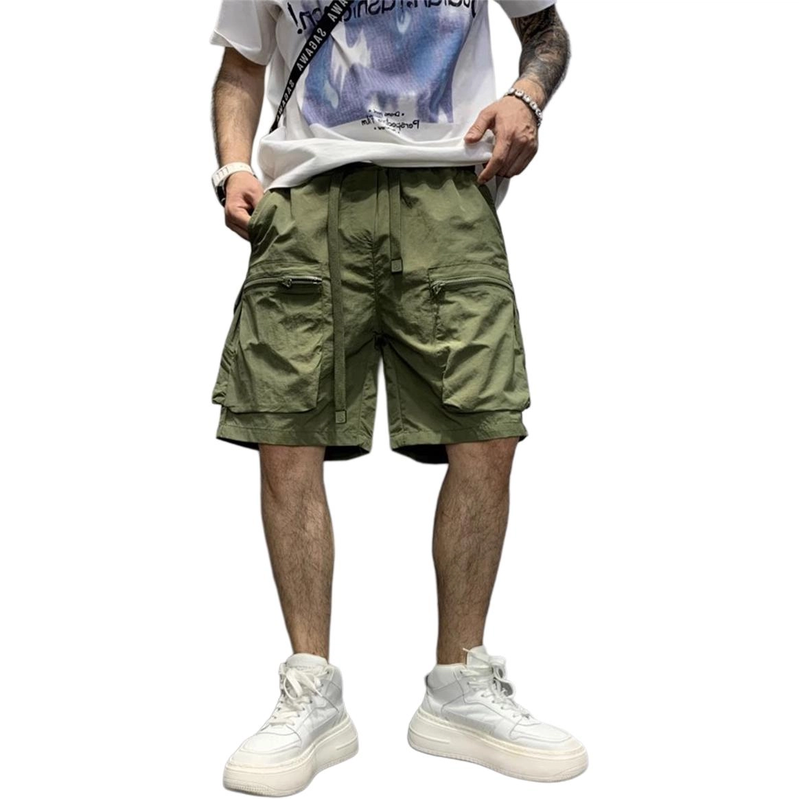徐百货 美式潮牌时尚工装夏季薄款透气大口袋纯色潮流百搭宽松五分裤休闲短裤 男女同款