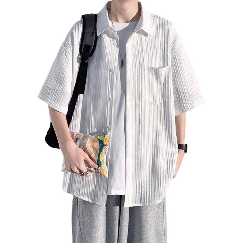 加荣 短袖透气休闲速干薄款潮牌痞帅七分巴洛克服外套衬衫 男女同款