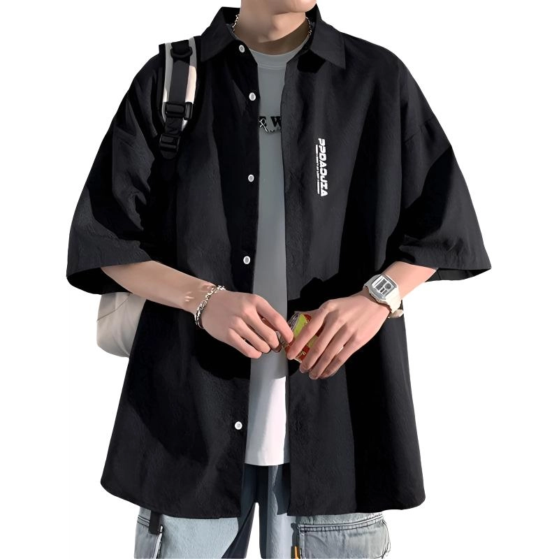 加荣 美式凉感透气休闲短袖衬衣外套男夏季薄款潮牌情侣款宽松衬衫 男女同款