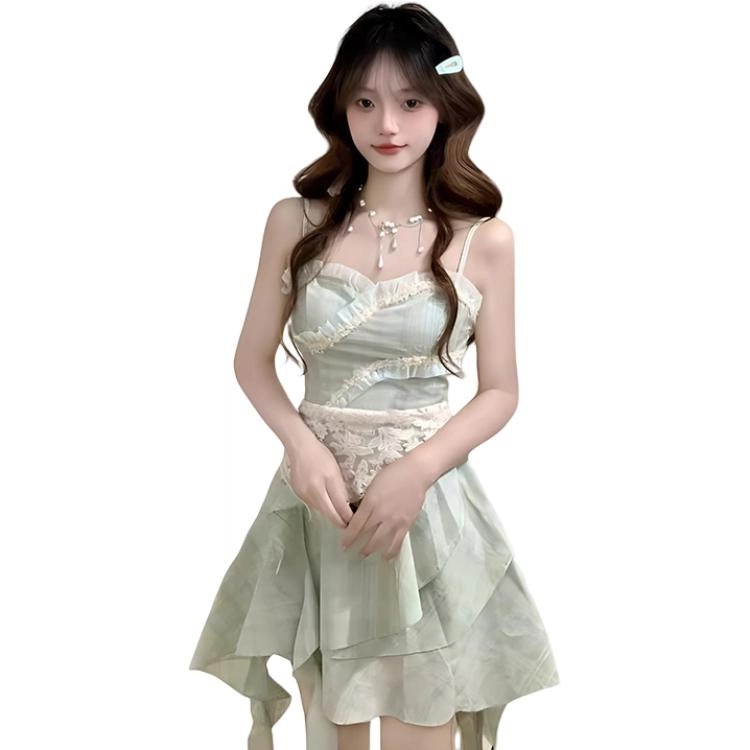 沐晓欣 时尚舒适百搭吊带连衣裙 女款 浅绿色