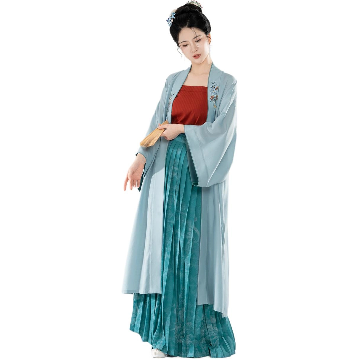 织造司 冰心壶日常宋制轻褙子宋抹吊带一片式半身百褶裙汉服 女款