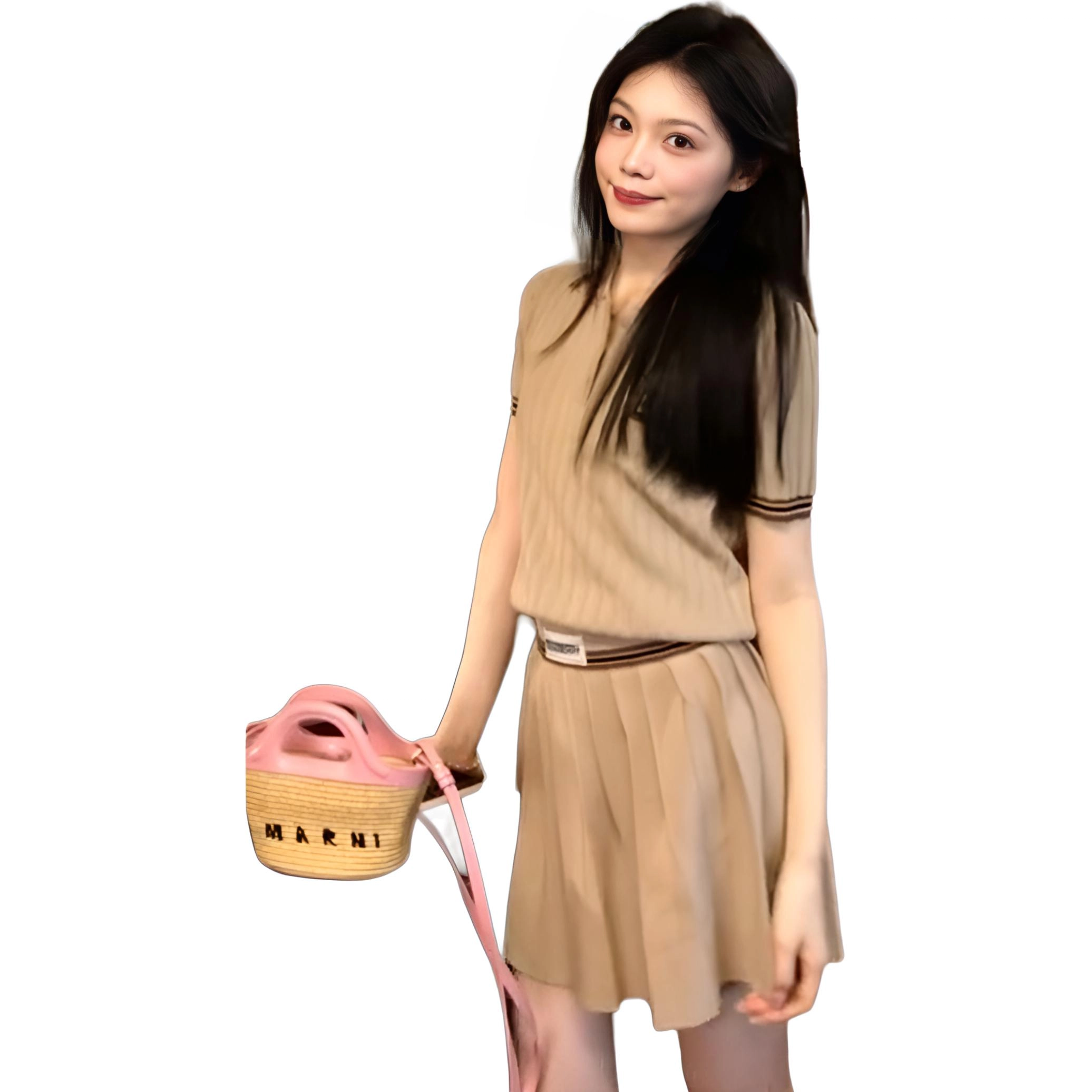 缪斯的诱惑 韩系复古学院风针织短袖裙子女夏季辣妹百褶裙两件套裙装套装 女款