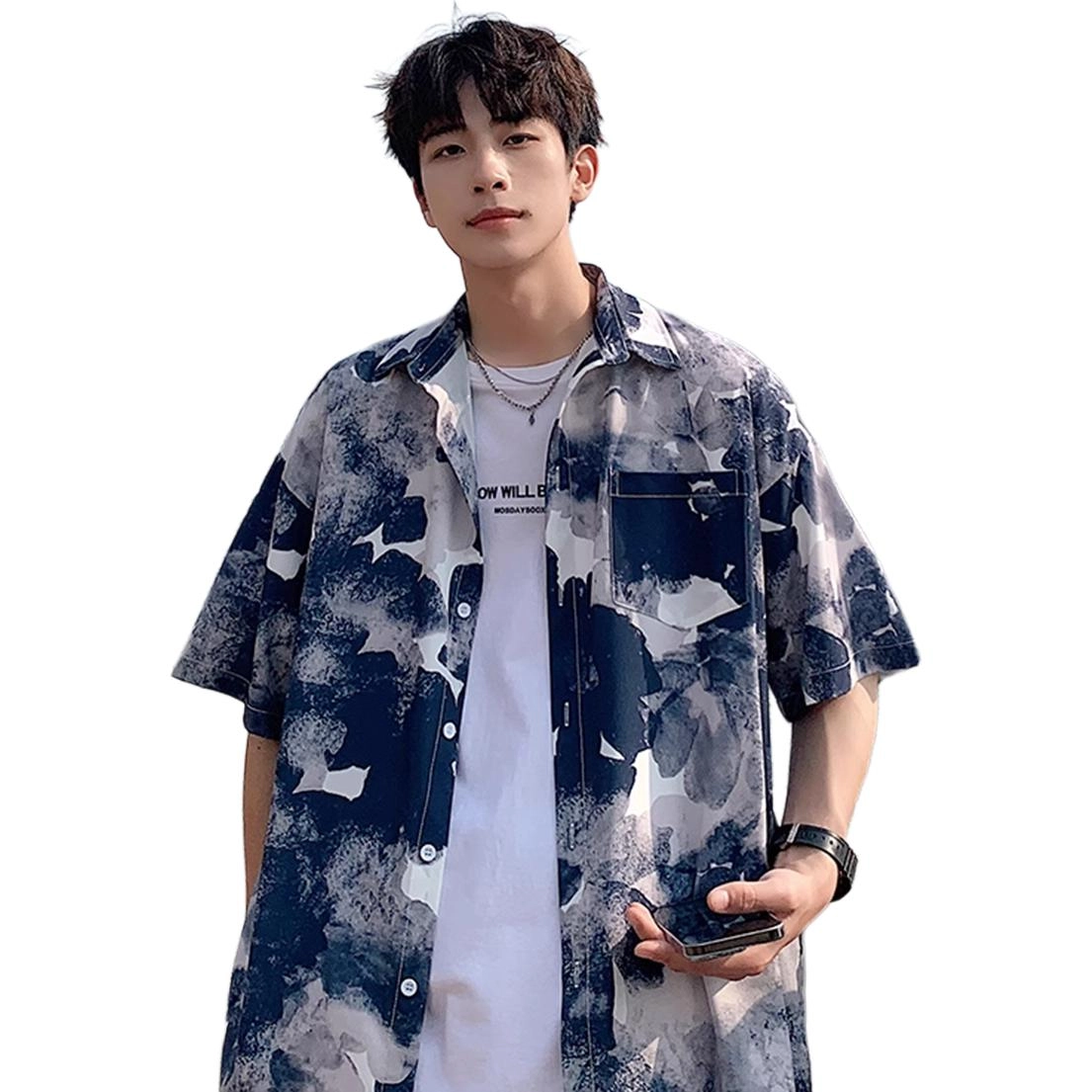 徐百货 薄款透气夏威夷沙滩衬衣痞帅大码宽松外套潮流百搭短袖衬衫 男女同款