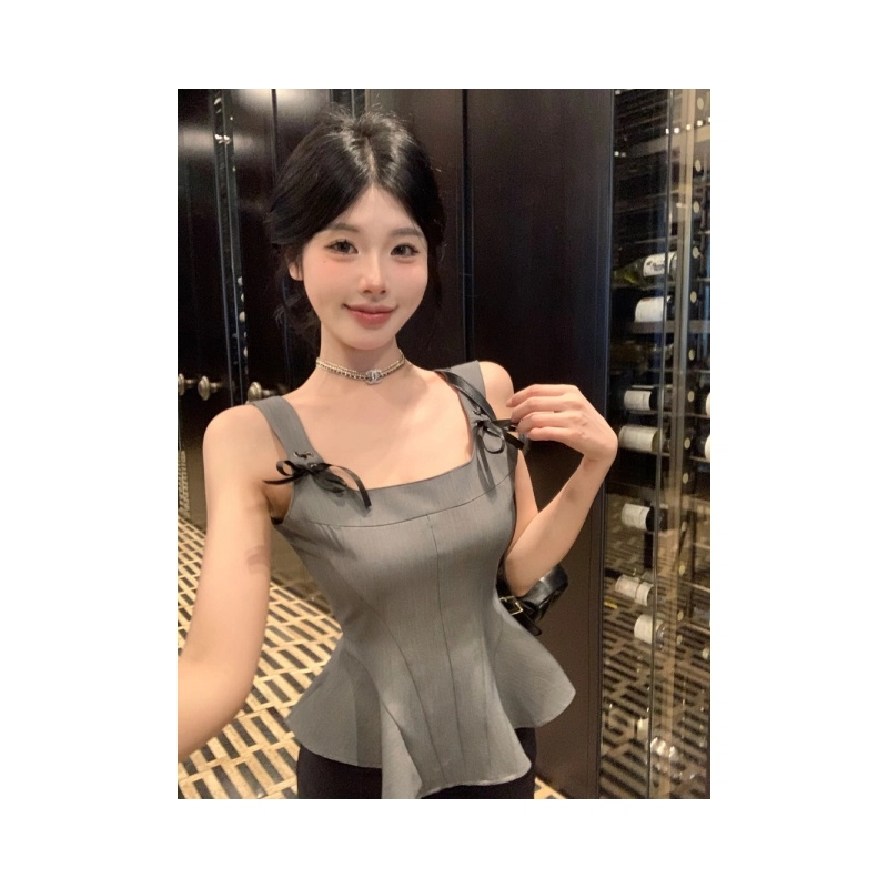 依钗 蝴蝶结背心夏季外穿小衫无袖上衣法式小个子吊带 女款