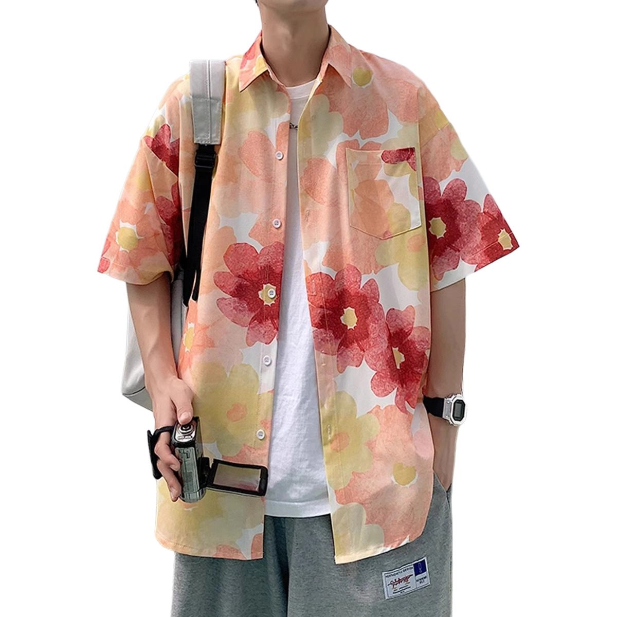 徐百货 薄款透气夏威夷沙滩衬衣痞帅大码宽松外套潮流百搭短袖衬衫 男女同款