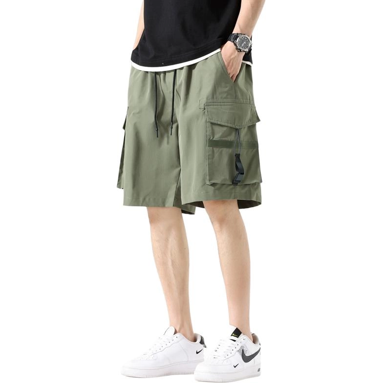 左岸 夏季薄款美式复古高街宽松中裤户外机能运动休闲百搭多口袋五分裤工装短裤 男款
