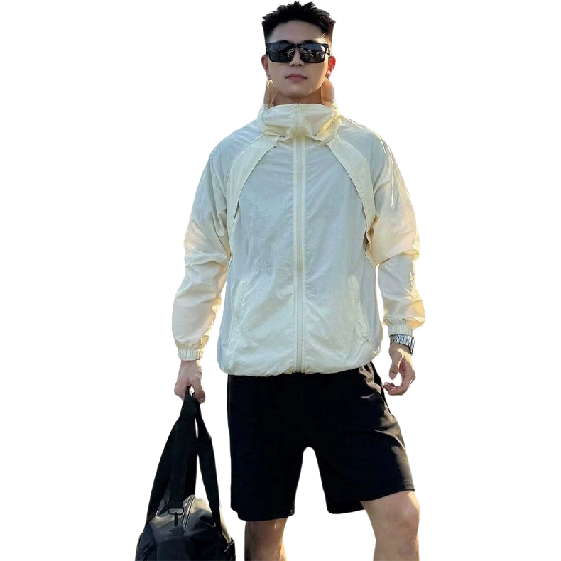 佑麟 美式户外速干冰丝防晒衣男夏季薄款凉感双拉链衣透气拼接防晒服外套 男女同款