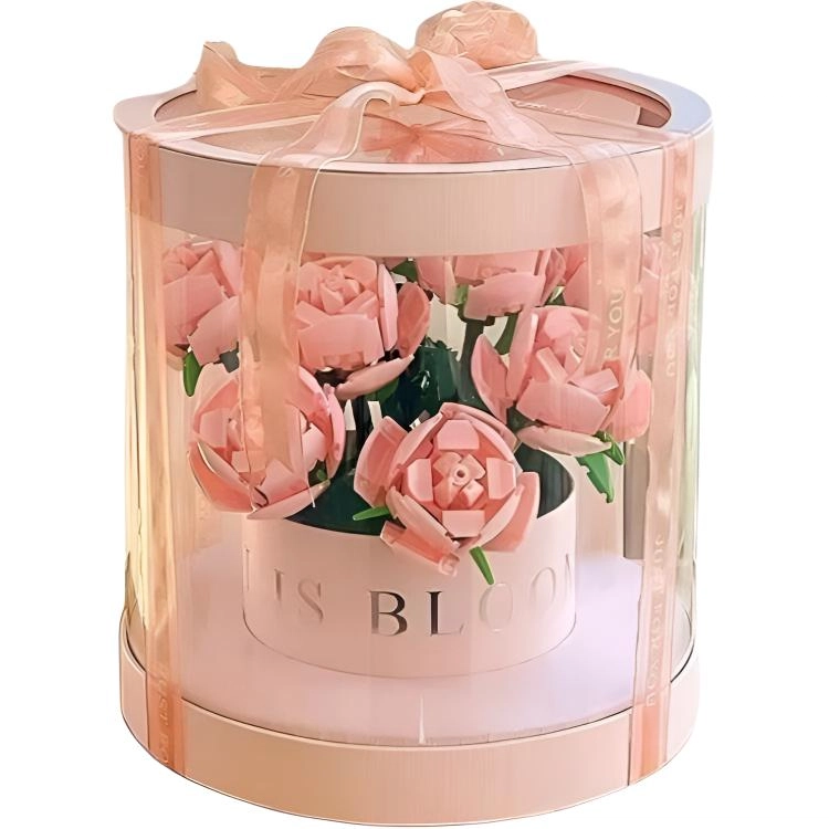 喜顽童 永生玫瑰花积木花束桶玩具 拼装模型