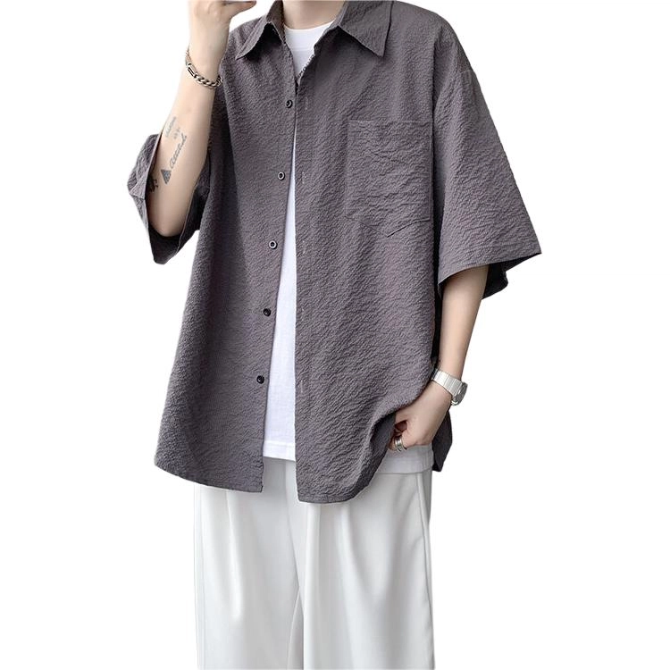 佑麟 冰丝短袖高级感痞帅肌理感夏季特大码半袖衬衫 男女同款