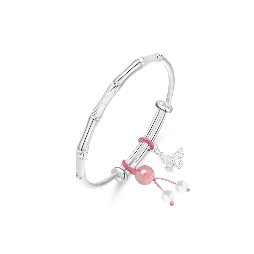 【S999纯银|甄选高品质】 金师傅 竹节蝴蝶手环 节节高升上岸招财新中式国潮气质森系甜美精致百搭清新 小众轻奢高级#好运 玉髓 手镯 女款