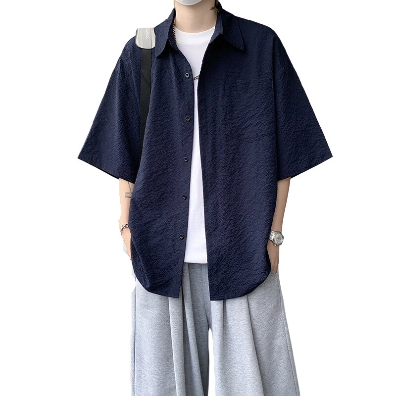 佑麟 冰丝短袖高级感痞帅肌理感夏季特大码半袖衬衫 男女同款