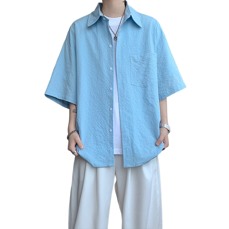佑麟 冰丝短袖高级感痞帅肌理感夏季特大码半袖衬衫 男女同款