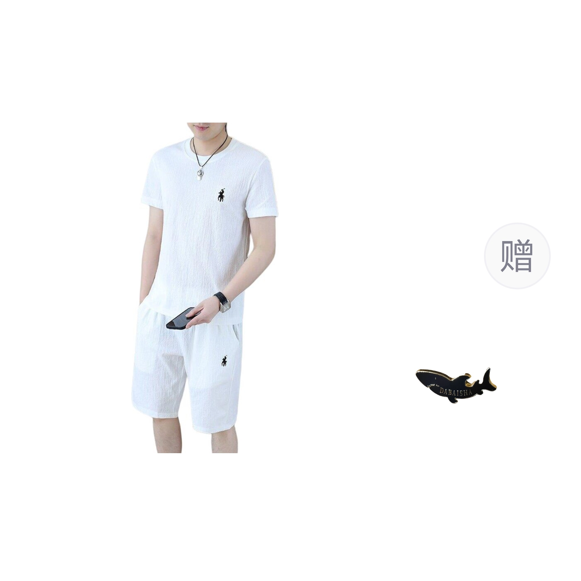 大白鲨 夏季时尚欧版短袖青年帅气长裤休闲两件套套装 男款