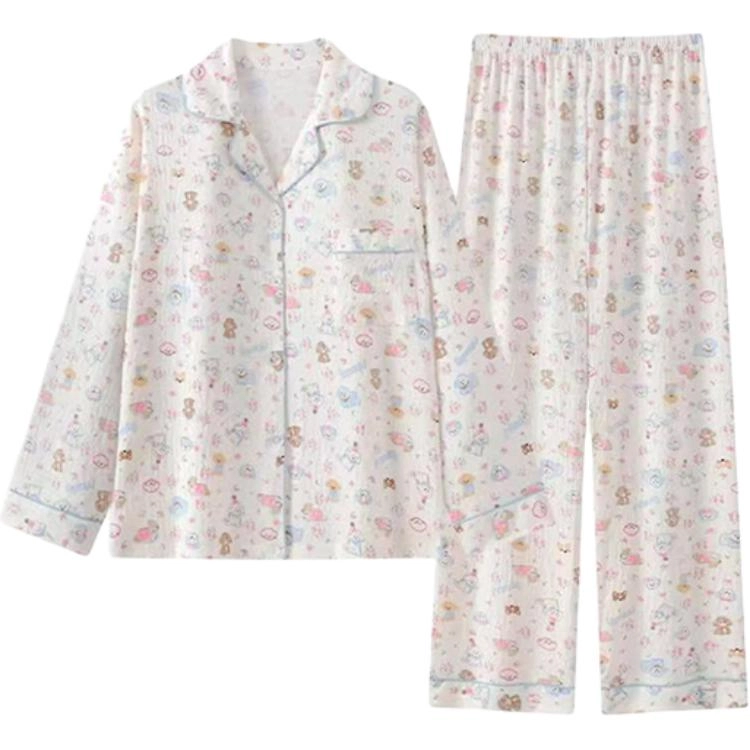 顶瓜瓜 夏季女透气舒适简约休闲长袖家居服睡衣套装 女款