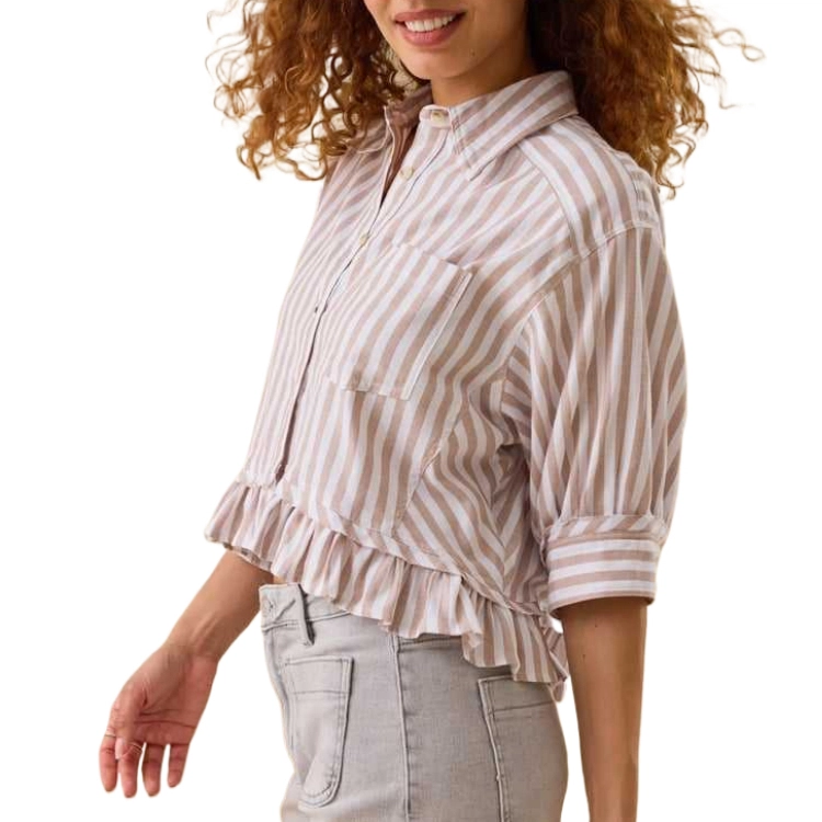 ALTAR'D STATE Ruffle Stripe Button Up Top Bridget