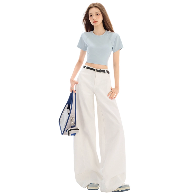 玫丝朵 时尚舒适宽松阔腿弯刀拖地牛仔裤 女款