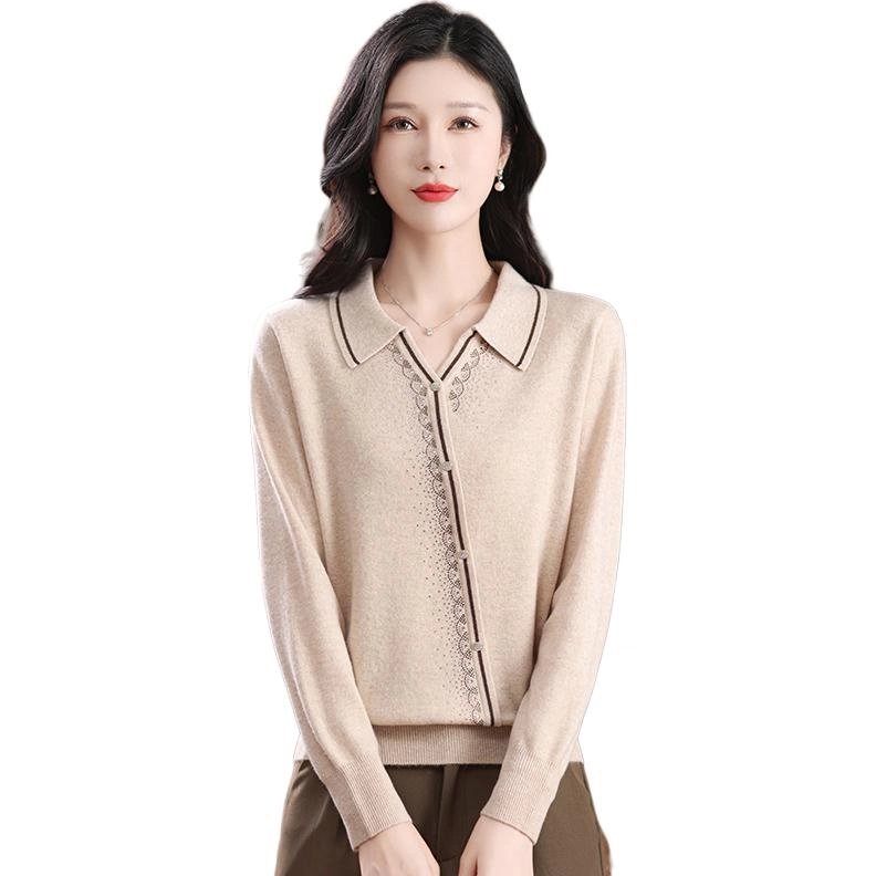 恒源祥 洋气时尚百搭翻领纯色长袖套头羊毛针织衫 女款