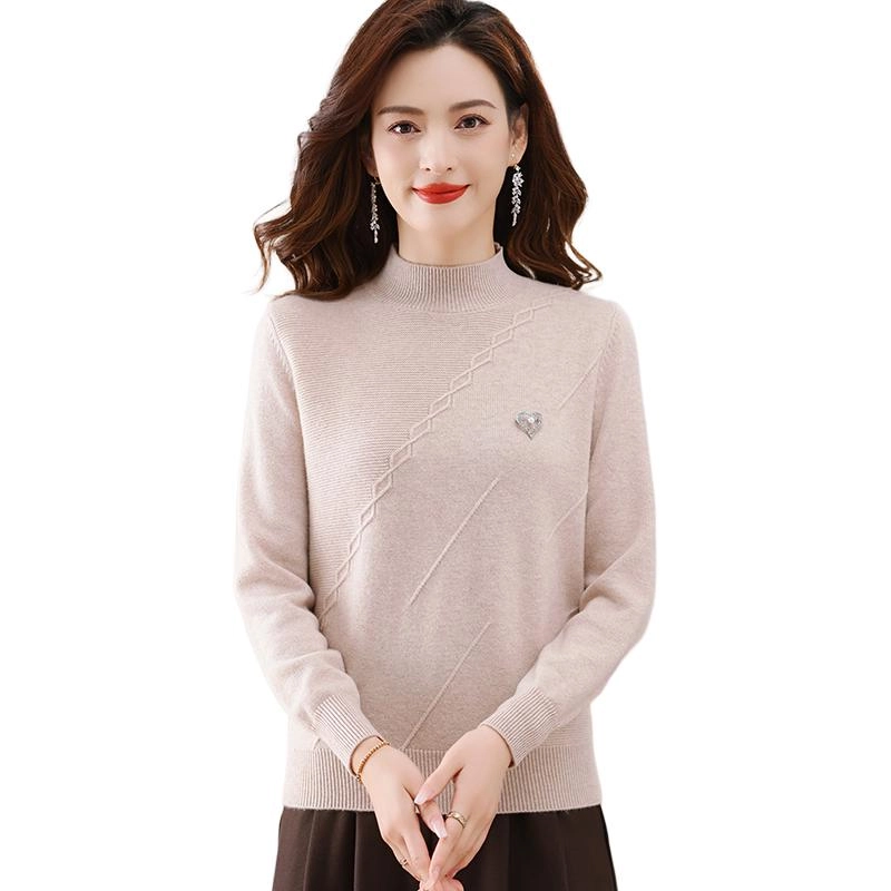 恒源祥 简约时尚百搭纯色套头长袖半高领羊毛针织衫 女款
