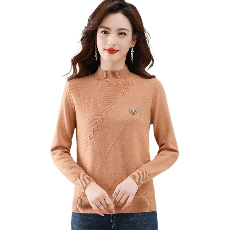 恒源祥 简约时尚百搭纯色套头长袖半高领羊毛针织衫 女款