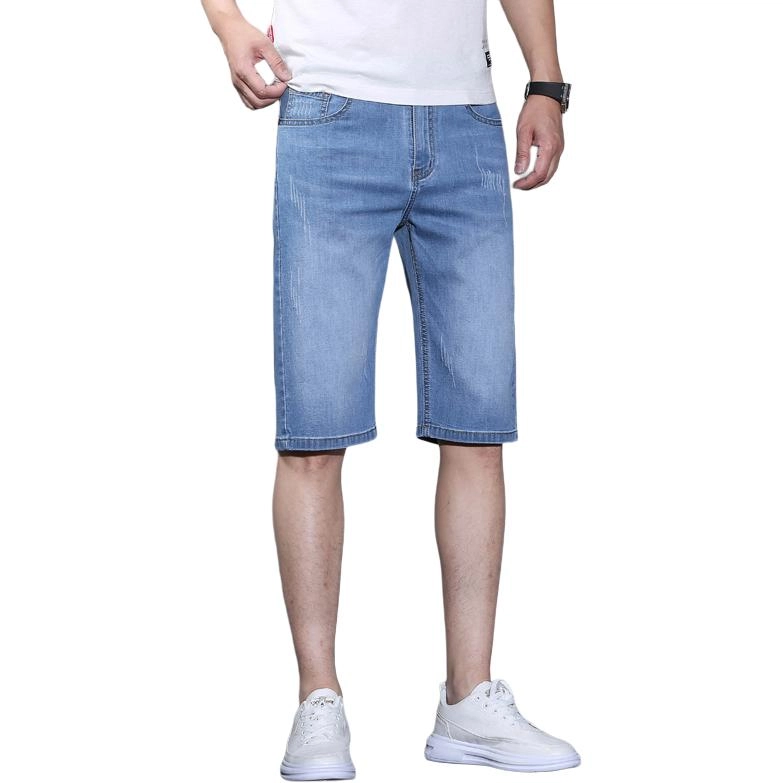 羽浅 男夏季薄款五分裤子男士休闲中裤直筒宽松弹力马裤牛仔短裤 男女同款