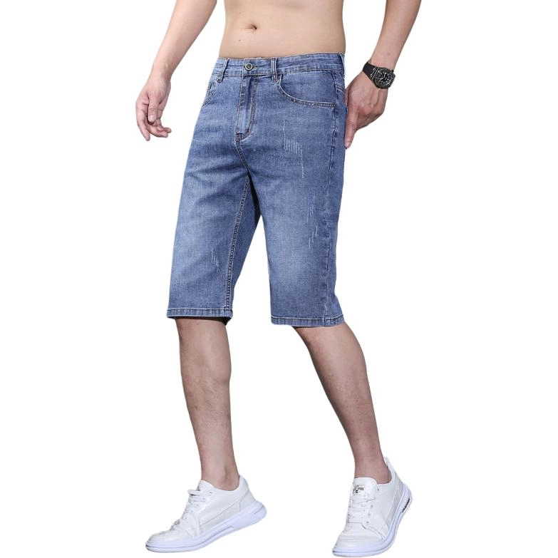 羽浅 男夏季薄款五分裤子男士休闲中裤直筒宽松弹力马裤牛仔短裤 男女同款
