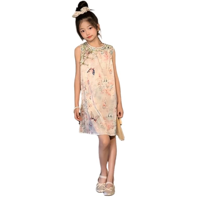 天才小熊汉服套装 女童夏季大童运动小孩衣服 小女孩 青少年蝴蝶旗袍中国风洋气时髦 漂亮 甜美