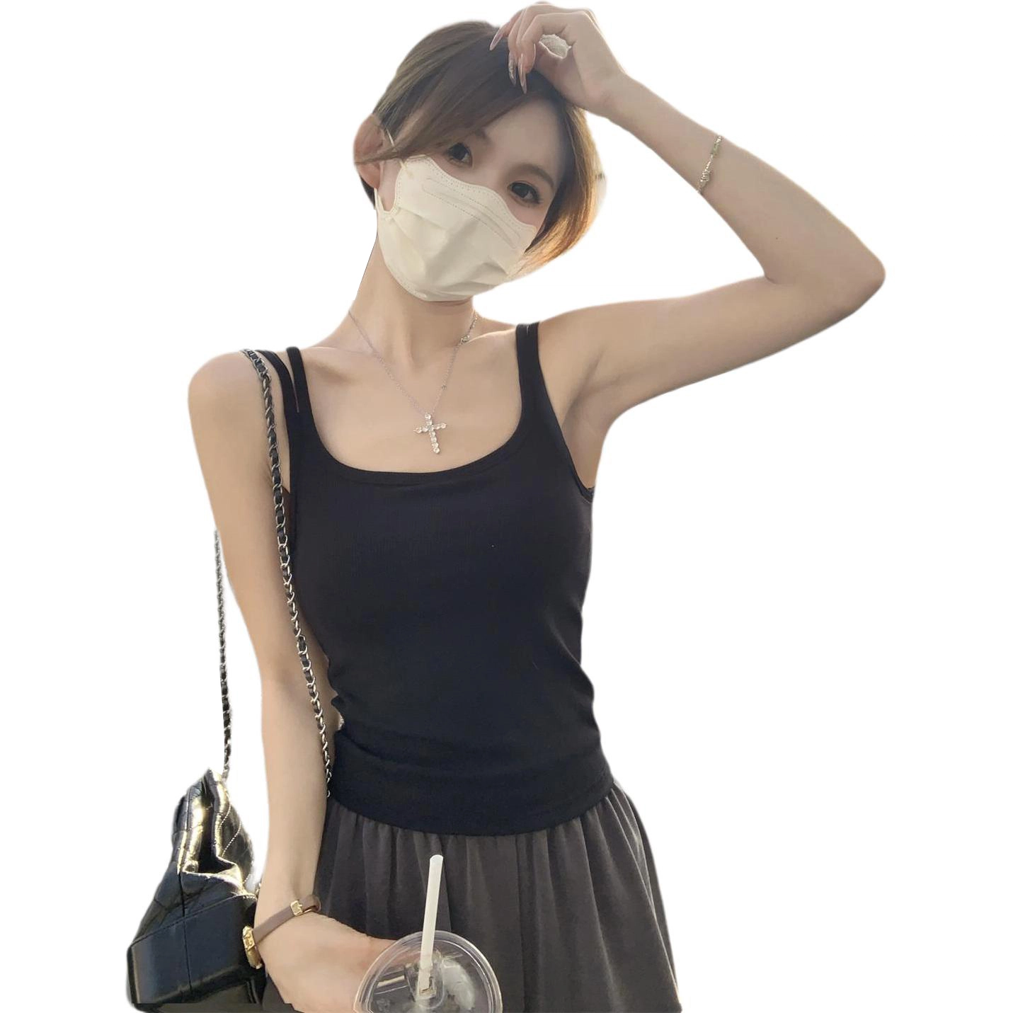 缪斯的诱惑 夏季韩版修身纯欲双肩带含胸垫显瘦背心上衣吊带 女款