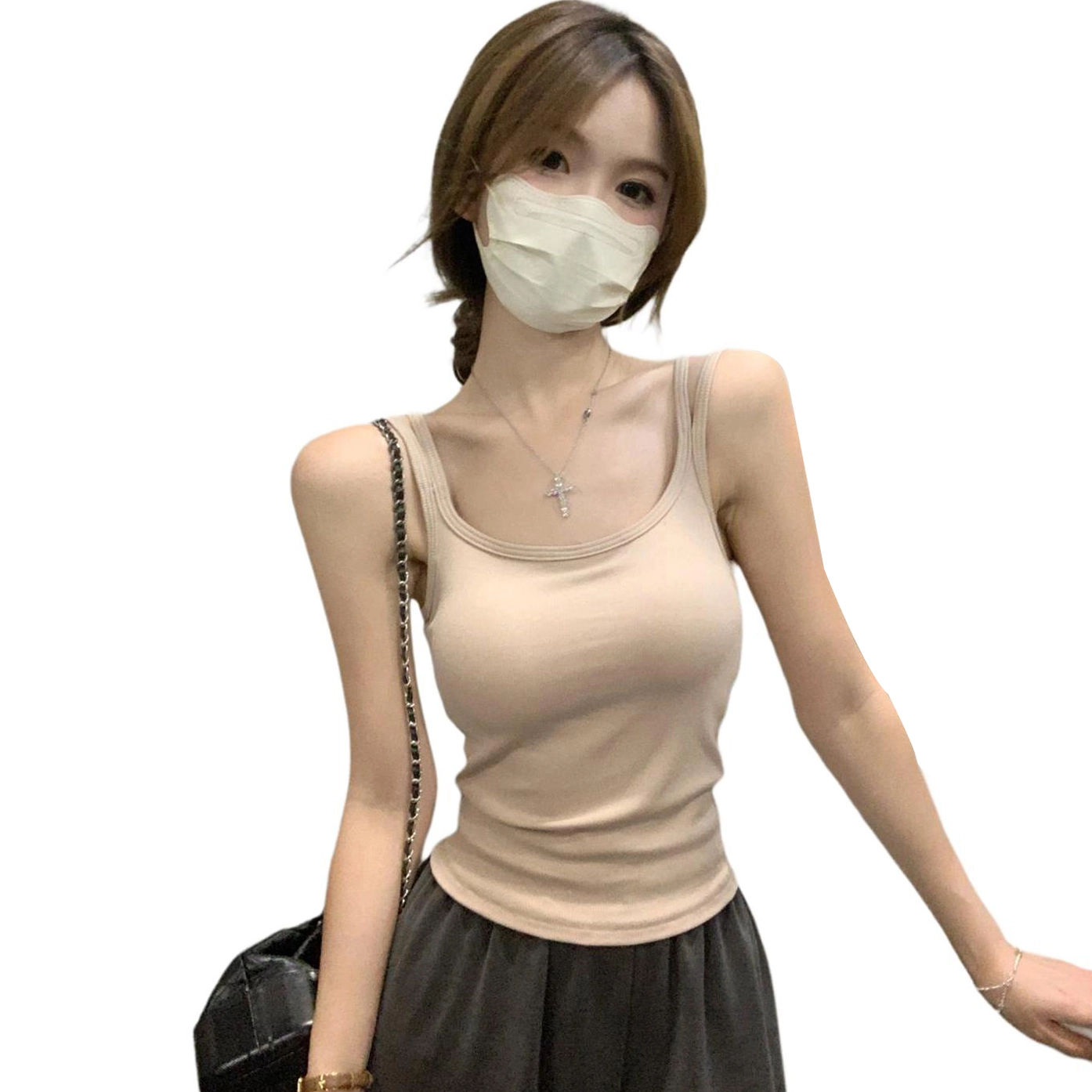 缪斯的诱惑 夏季韩版修身纯欲双肩带含胸垫显瘦背心上衣吊带 女款