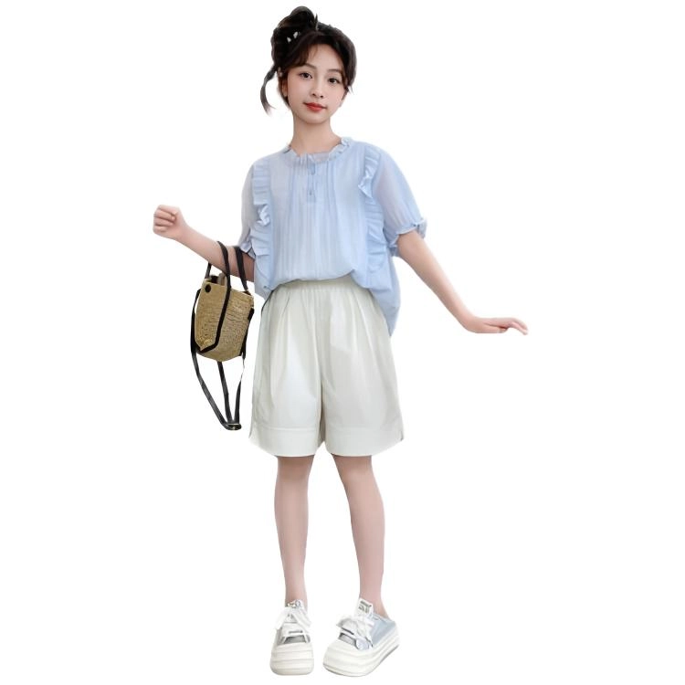 比比我休闲运动套装 女童夏季服装 大童潮牌 小孩衣服 小女孩短袖 洋气时髦