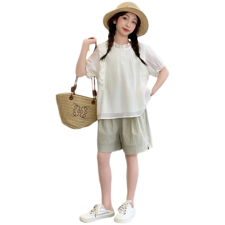 比比我休闲运动套装 女童夏季服装 大童潮牌 小孩衣服 小女孩短袖 洋气时髦
