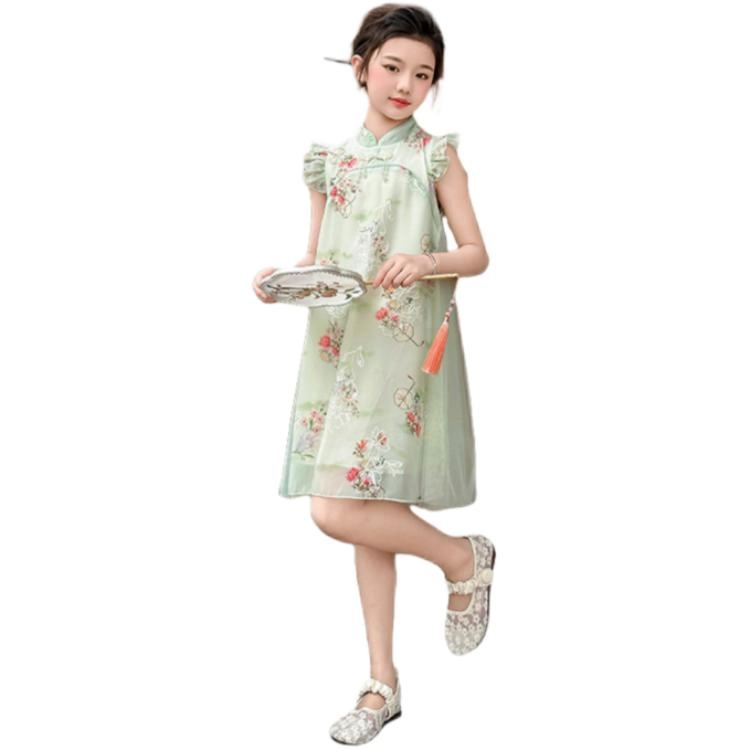 天才小熊汉服 女童夏季大童运动小孩衣服 小女孩 青少年蝴蝶中国风旗袍洋气时髦 漂亮 甜美 青少年