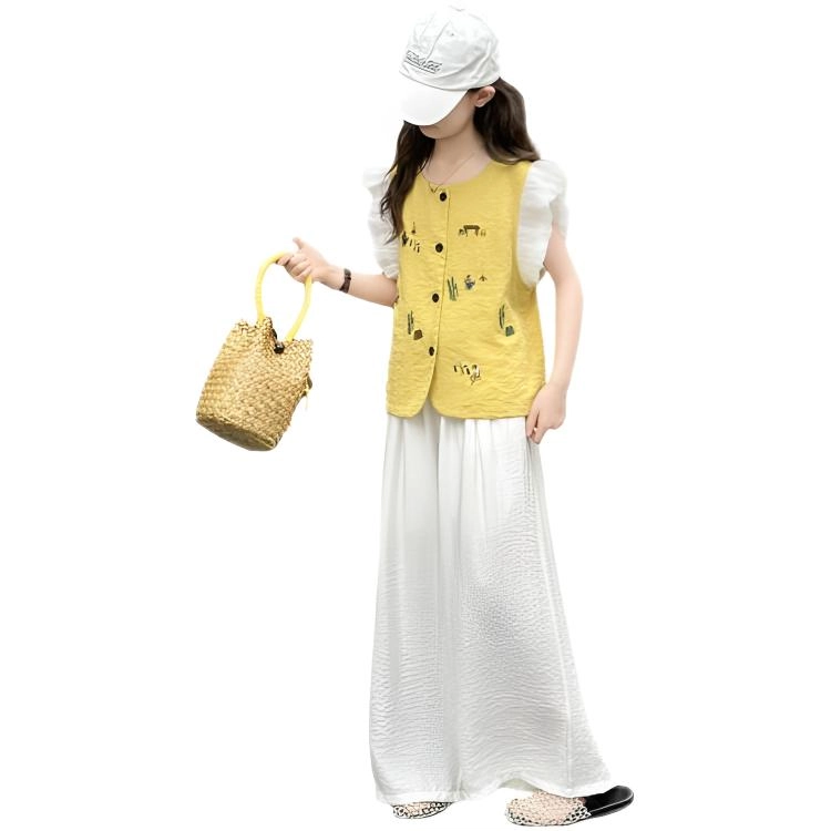 比比我休闲运动套装 女童夏季衣服 小女孩飞袖 洋气时髦 大童潮牌 学生短袖