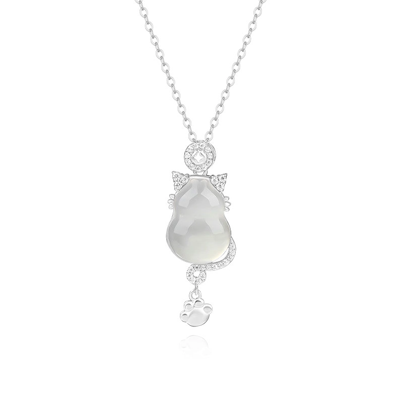 【S925银|精选高品质】 金师傅 猫咪葫芦锁骨链 福禄双全招财猫 萌趣可爱精致气质甜美清冷 小众轻奢设计高级 玉髓 项链 男女同款情侣款