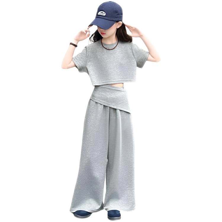 比比我儿童休闲运动套装 女童夏季 小孩衣服 小女孩纯色  大童潮牌 百搭舒适 潮流短袖