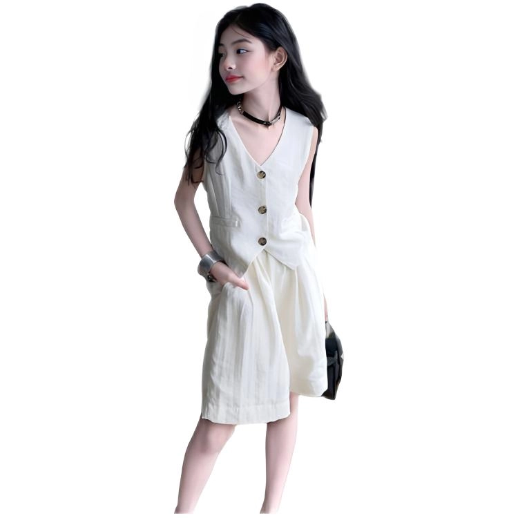 比比我儿童休闲运动套装 女童夏季  小孩衣服 小女孩字母短袖 洋气短裤套 大童潮牌