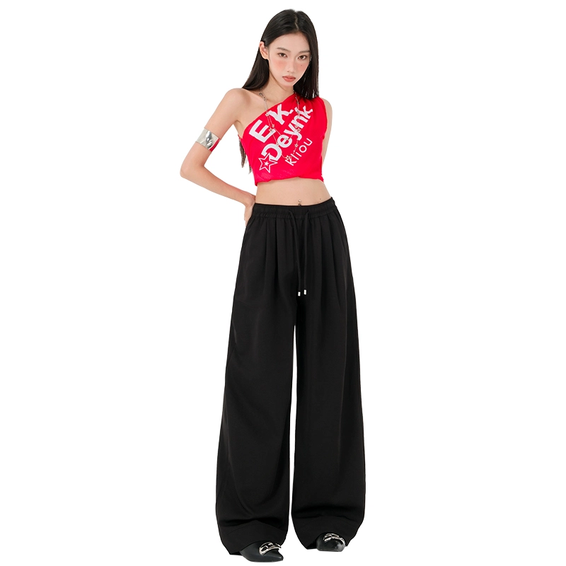 玫丝朵 美式新潮简约纯色松紧高腰宽松垂感阔腿休闲裤 女款