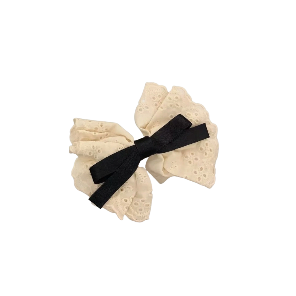 希铃 法式温柔气质白色蕾丝蝴蝶结#好运 布艺 发夹 女款
