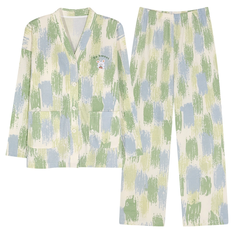 芬腾可安 春秋亲肤可外穿和服领带胸垫一体式开衫家居服睡衣套装 女款
