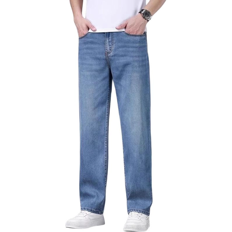 炳盛 高端天丝凉感牛仔裤男夏季薄款宽松直筒弹力百搭休闲长裤子男男装 男女同款