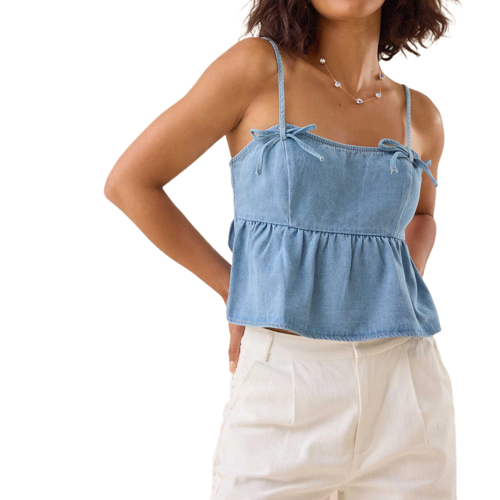 ALTAR'D STATE Lakin Babydoll Bow Strap Tank