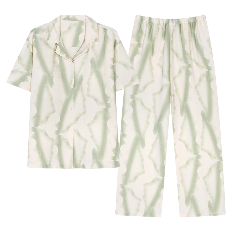 顶瓜瓜 云朵棉带胸垫短袖长裤翻领开衫小清新两件套家居服夏季 睡衣套装 女款